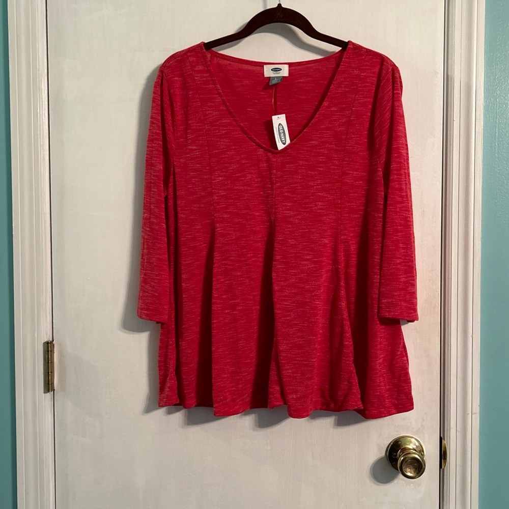 NWT Old Navy Women’s Red Knit Swing Top, V-neck 3/4 Sleeves, Size L